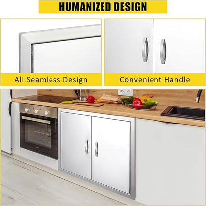 GarveeLife BBQ Access Door 31 in W x 24 in H, Double Outdoor Kitchen Door, Weatherproof Built in 304 Stainless Steel with Handle for Outside, Commercial, BBQ Island, Grilling Station, Outside Cabinet