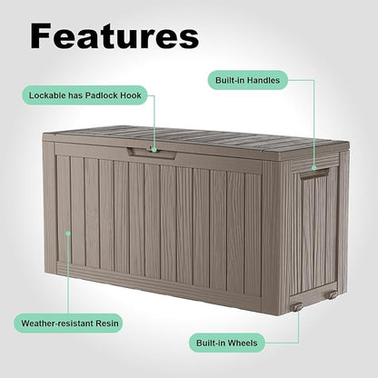 Waterproof Outdoor Storage Box, 75 Gallon Lockable Deck Box, UV-Resistant Outside Storage Bin With Hydraulic Lid For Patio Furniture, Cushion Organizer, Garden Tools, Pool Accessories, Grey