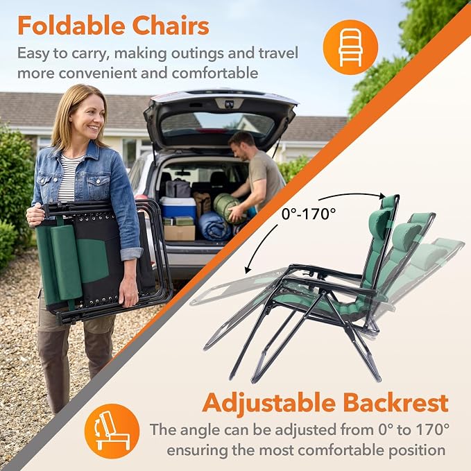Oversized Zero Gravity Lounge Chair, Foldable Lawn Recliner Outdoor Chair | Ergonomic Zero Gravity Lounge Chair with Soft Padding, Recline Support and Cup Holder for Outdoor Leisure