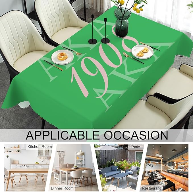 Table Cloth AKA 1908, Hip Hop AKA 1908 Farmhouse Tablecloth Soft Table Cover for Kitchen Canteen Dinning Tabletop Decoration, 52x70 Inch Fitted Tablecloth Green Pink