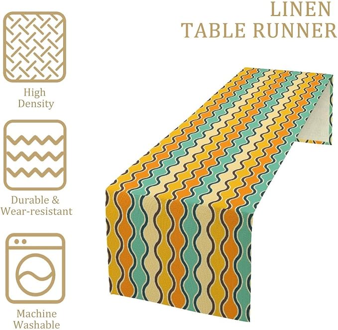 Orange Yellow Turquoise Coffee Table Runner for Kitchen Dining Table Mid Century Geometric Stripes for Kitchen Dining Modern Tables Decor 13x36in