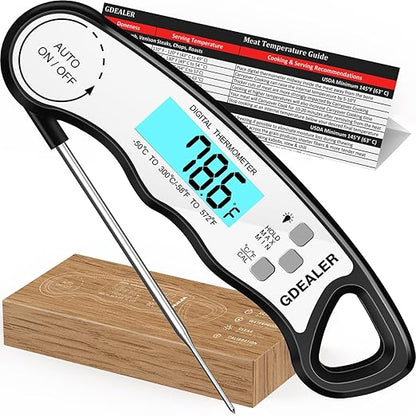 GDEALER Meat Thermometer Digital Instant Read Food Thermometer Waterproof Ultra-Fast for Grill Cooking Kitchen with Backlight & Calibration