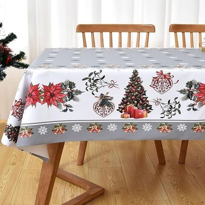 Christmas Table Cloth Rectangle Heavy Duty Vinyl Grey Christmas Tablecloth Plastic Reusable Santa Tablecloth Wpieable Waterproof PVC Xmas Table Cover for Dining Party New Year(Gray, 54"x78")