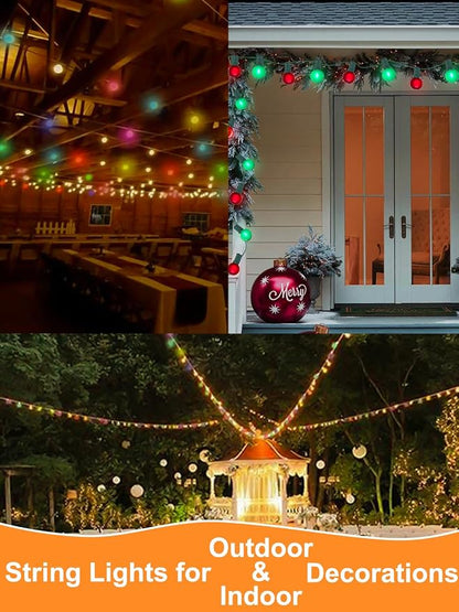 SUNSGNE 50FT G40 Round Christmas Lights Outdoor, Globe Christmas String Lights with 27 LED Frosted Red Green Lights(2 Spare) for Patio Balcony Roofline House Tree Decor, Green Wire