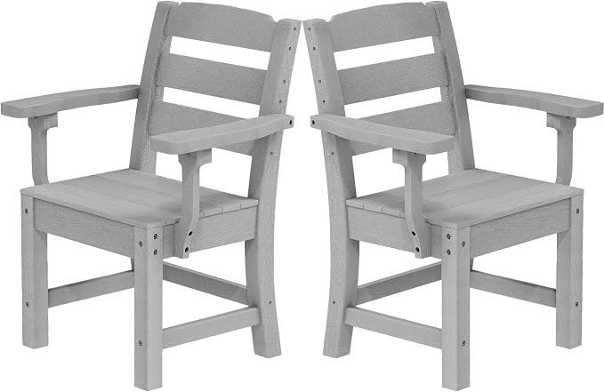 YITAHOME Wood-Grain Textured Resin Chairs Set of 2, Sturdy Patio Chair w/Max Bearing 330 LBS, All-Weather Outdoor Patio Chairs for Terrace, Garden, Backyard, Poolside, Gray