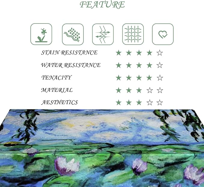 60x120 Inch Monet Water Lilies Rectangle Tablecloth Nature Landscape Impressionist Oil Painting French Vintage Table Cloth Waterproof Durable Table Cover for Kitchen Dining Party Art Home