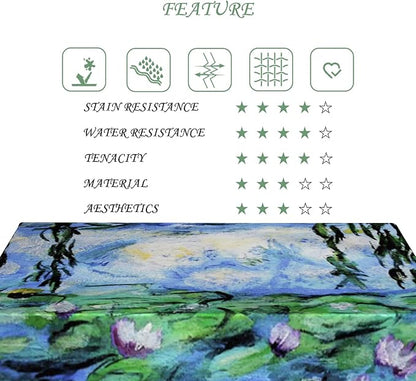 60x120 Inch Monet Water Lilies Rectangle Tablecloth Nature Landscape Impressionist Oil Painting French Vintage Table Cloth Waterproof Durable Table Cover for Kitchen Dining Party Art Home