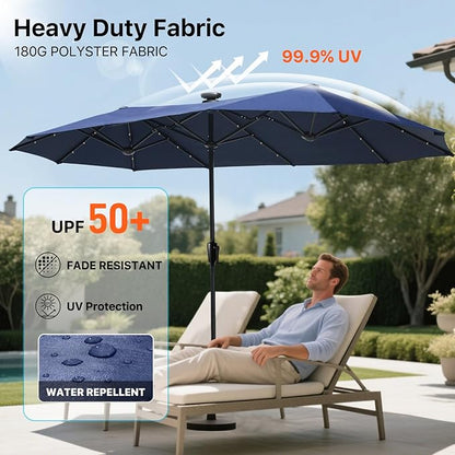 FREE SOLDIER 13ft Patio Umbrella with 36 LED Solar Lights Double Sided Outdoor Umbrella for Patio Table Umbrella with Solar lights for Garden Yard Pool (Navy)