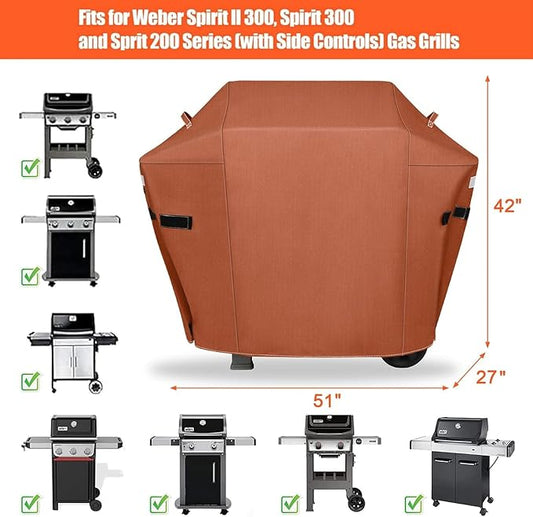 51 Inch Grill Cover for Weber Spirit 300 & Spirit 400 Series Grills, Heavy Duty Waterproof Rip-Proof BBQ Cover & Fade Resistant Covers for Weber Spirit E310, E315, E325, E330, E-425, E-435, Brown