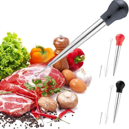 Turkey Baster for Cooking, Stainless Steel Turkey Baster Syringe with Cleaning Brush and Marinade Injector, Black