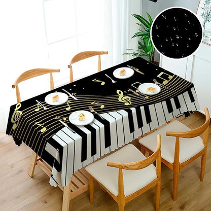 Swono Music Notes Table Covers 52x70 Inch Black Piano Musical Instrument and Notes Tablecloth Kitchen Dinning Tabletop Decoration, Table Cloth for Outdoor and Indoor Use