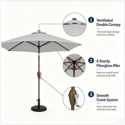 7.5ft Patio Umbrella, Outdoor Table Market Umbrella with Smooth Crank Lift, 6 Windproof Fiberglass Ribs, UPF50+ UV Protection for Deck, Pool, Garden and Backyard