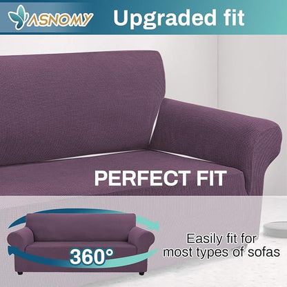 Asnomy Stretch Couch Covers for Sofa Washable, 3 Cushion Couch,Gray Purple | 1-Piece Sofa Covers(78"-94") 3-Seater Furniture Protector Soft Jacquard,Non-Slip Elastic Bottom For Dogs & Kids