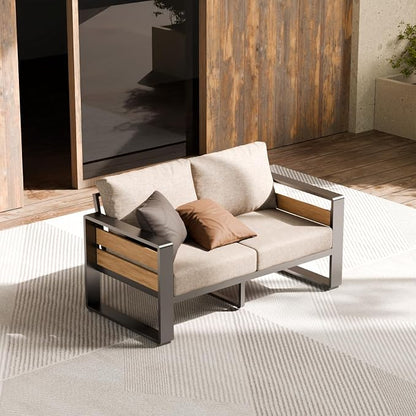 ZANDOR Aluminum Outdoor Patio Furniture-Loveseat with Table,Dark Gray | Rustproof,High weight capacity,Water-repellent,Washable Cover,All-Weather Resistant,Easy clean,for Poolside Backyard Deck
