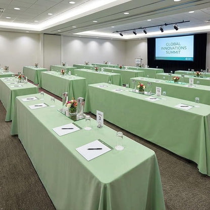 8 Pack Light Green Tablecloth 60 x 102 Inch Rectangular Table Cloth | For 6 Foot Rectangle Tables, Wrinkle Resistant, Washable Polyester Fabric, For Wedding Party Banquet Buffet and Camping
