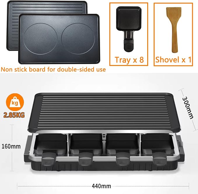 Electric Korean BBQ Indoor Grill Table Smokeless Portable Griddle Raclette Grill Nonstick with 8 Cheese Maker Pans Temperature Control & Dishwasher Safe 1300W Ideal for Parties and Family Fun