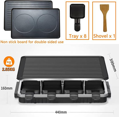 Electric Korean BBQ Indoor Grill Table Smokeless Portable Griddle Raclette Grill Nonstick with 8 Cheese Maker Pans Temperature Control & Dishwasher Safe 1300W Ideal for Parties and Family Fun