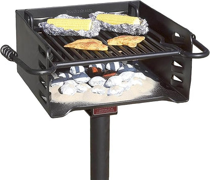 Pilot Rock Park Style Heavy Duty Steel Outdoor BBQ Charcoal Grill with Cooking Grate & 360 Degree Swivel Post for Camping or Backyard, Black (3 Pack)