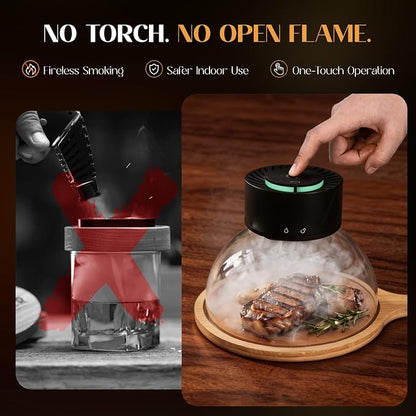Umimile Electric Cocktail Smoker Kit, USB-C Rechargeable Torch-Free Whiskey Smoker for Cocktails and Food, Adjustable Smoke Control, Glass Cover, Wood Tray, 6 Wood Chips (7.09 inches)