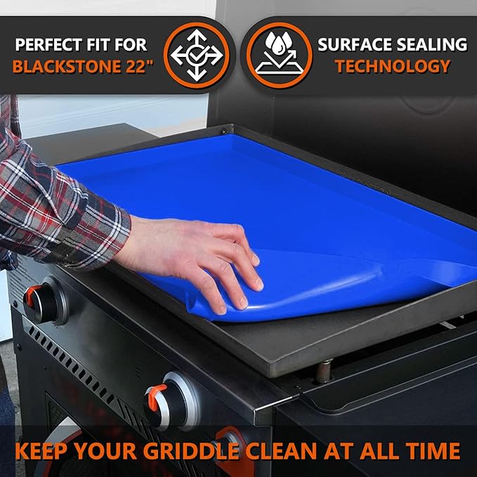 22" Silicone Griddle Mat for Blackstone 22 Inch Grill, Heavy Duty Food Grade Silicone Griddle Cover, Protect Your Grill from Dirt & Rust All Year Round (Blue)