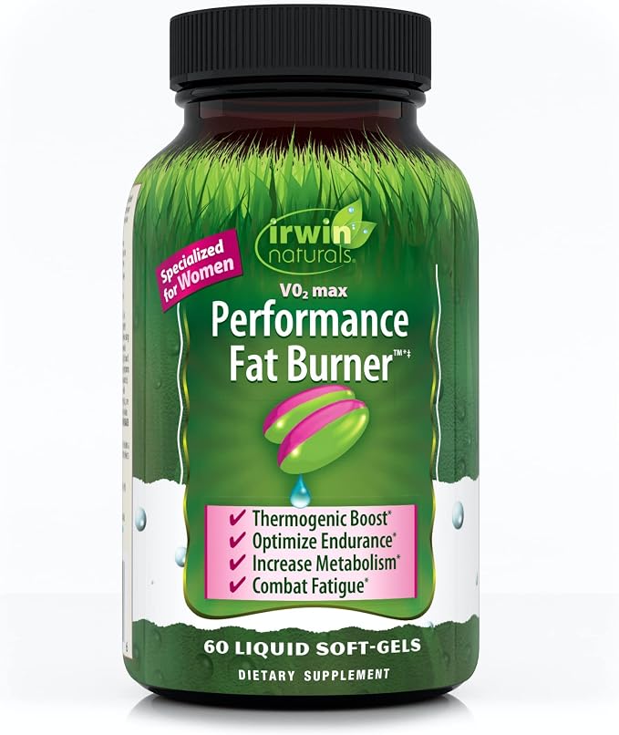Irwin Naturals VO₂ Max Performance Fat Burner – Thermogenic Fat Burner with KSM-66 Ashwagandha, Green Tea & Maca – Metabolism Booster, Energy & Stamina Support – 60 Liquid Soft-Gels