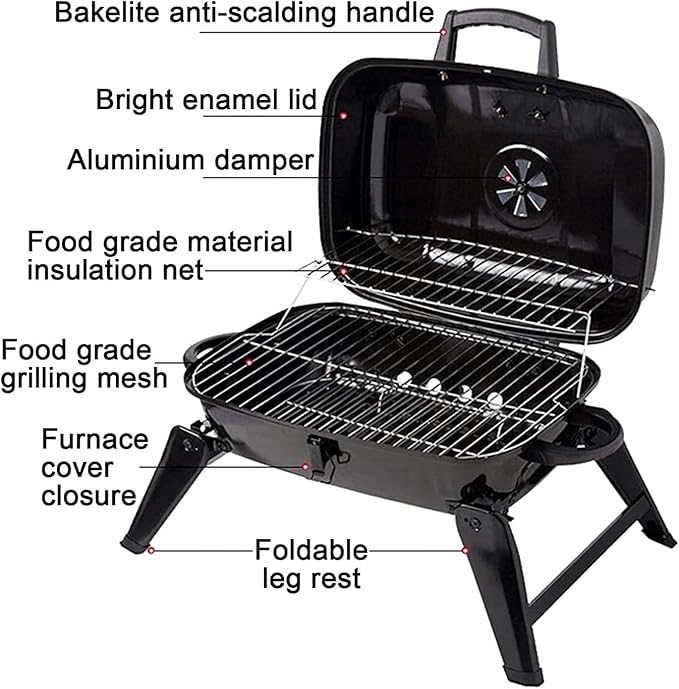 Camping Barbecue Grill Portable BBQ Grill with Folding Legs and BBQ Tabletop Stainless Steel Charcoal BBQ Grill for Outdoor Cooking Barbecue Charcoal Grill