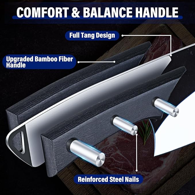 TIJERAS Professional Meat Cleaver Knife, 2-Piece Chefs Knife Set for Meat Cutting with Ergonomic Handle, Birthday Gifts for Men and Women