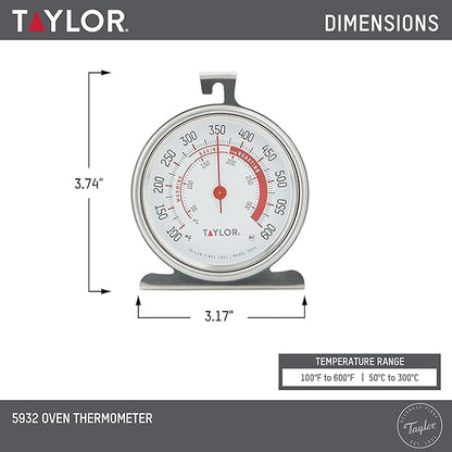 Taylor 5932 Large Dial Oven Thermometer, 3.25 Inch Stainless Steel Kitchen Cooking Thermometer for Oven, BBQ, Grill, Roasting, High Heat Resistance, Silver (Pack of 12)