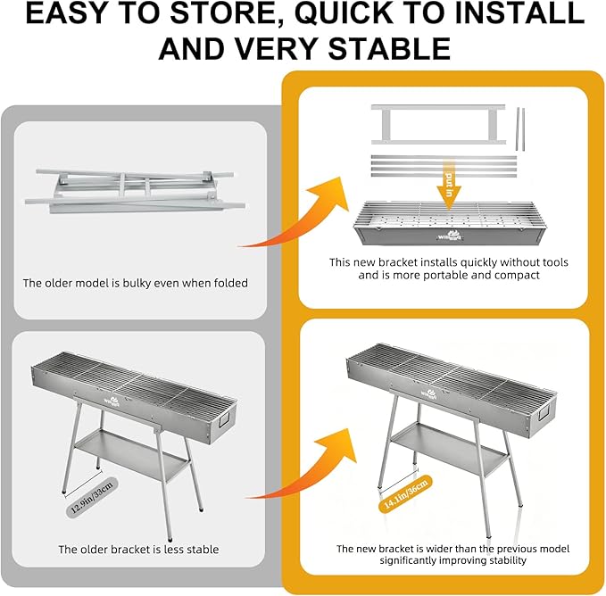 WILLBBQ Charcoal Grill Tailgate Parties, Patio, Beach Barbecues, Backyard Gatherings,Alloy Steel BBQ Barbecue Outdoor Grilling with Durable Support Frame and Dual Adjustable Vents (39.4x10.3x5.1 inch)