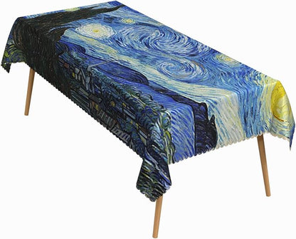 70x140 Inch Van GOG Rectangle Tablecloth Oil Painting The Starry Night Table Cloth Abstract Art Washable Durable Table Cover for Dining Garden Atelier BBQ Home Decor