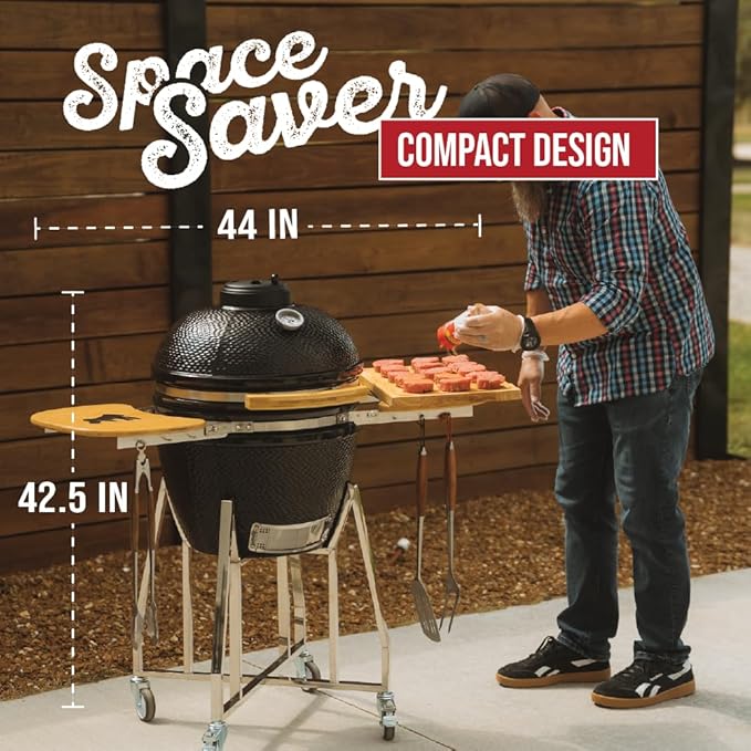 GRILLA Medium Kong Ceramic Charcoal Grill with Venting System, Heavy-Duty Ceramic, 350 Square Inches of Cook Space, For Outdoor Grilling, Smoking, and Baking