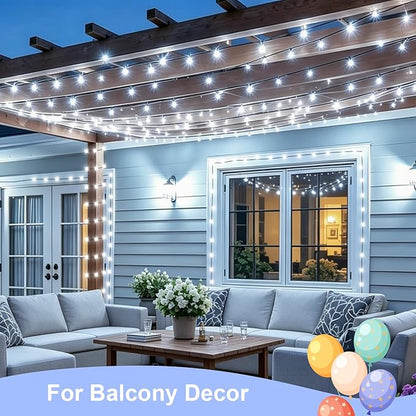 QITONG White Solar String Lights Outdoor Waterproof, 2 Pack Each 66ft 200 LED Solar Powered Christmas Lights, 8 Modes Green Wire Solar Fairy Lights for Outside