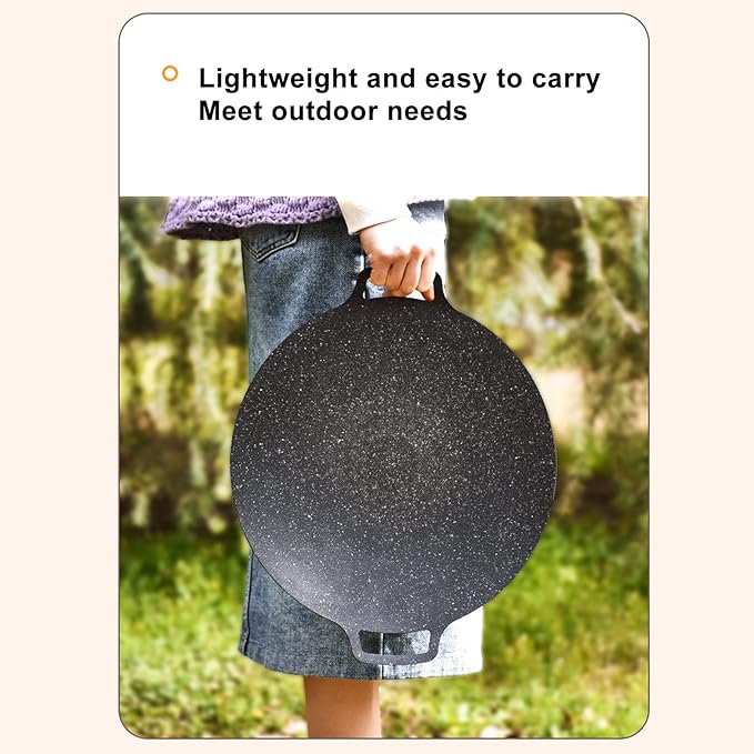 Korean Grill Pan,14.17inch Nonstick Round Griddle Grill Pan for Korean BBQ,Round BBQ Griddle with Handle,Multifunctional Stove Plate for Meats, Pancakes, Ribs