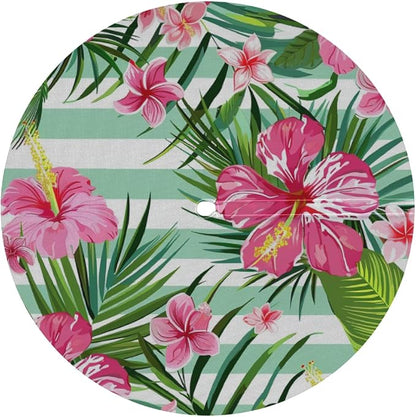 AUUXVA Round Outdoor Tablecloth with Umbrella Hole - Waterproof Patio Table Cover with Zipper Elastic Table Cloth Fits 36"-44" Tables for Party Cafe Garden Decor(Palm Leaf Flowers)