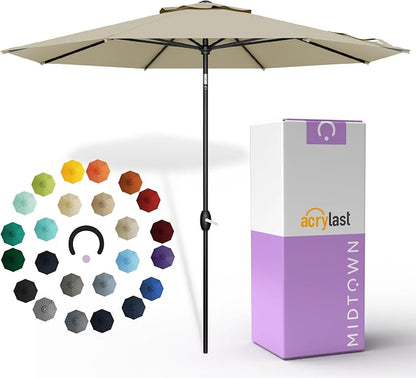 Midtown Umbrellas – The Lean 10 Ft Patio Umbrella with 10-Year-No-Fade Acrylast Acrylic Fabric, Auto-Tilt and 8 Reinforced Ribs for Deck, Pool, Garden, Hotel & Cafes – Sahara Canopy, Black Pole