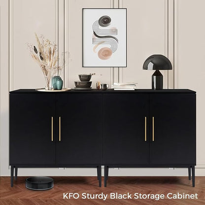 Set of 2 Storage Cabinet with Doors, Modern Black Accent Cabinet, Free Standing Cabinet, Wooden Buffet Sideboards for Living Room, Kitchen, Home Office