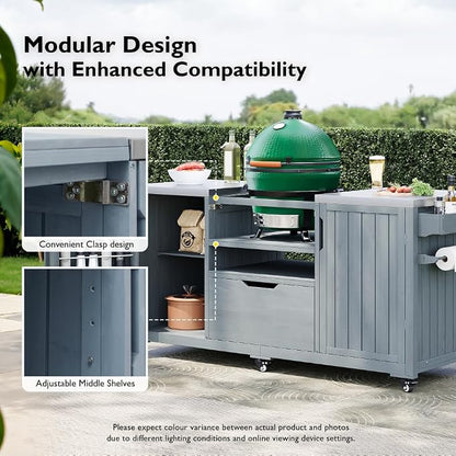 66.5" Outdoor Kitchen Island with Stainless Top & Rolling | Adjustable shelves,lockable wheels,storage cabinet,sturdy stainless top,space-saving for patio/backyard/outdoor,easy assembly