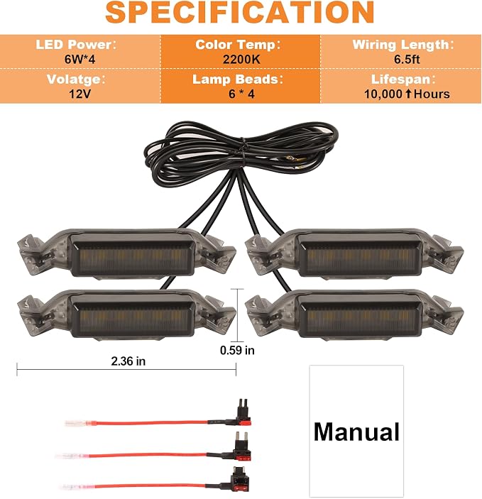 LED Grill Lights for Jeep Wrangler JL JLU Accessories 2018-2023, Amber | Direct-Snap Front Grille LED Accent Marker Lights, IP68 Waterproof, Enhanced Night Visibility, Raptor-Style Exterior Lighting
