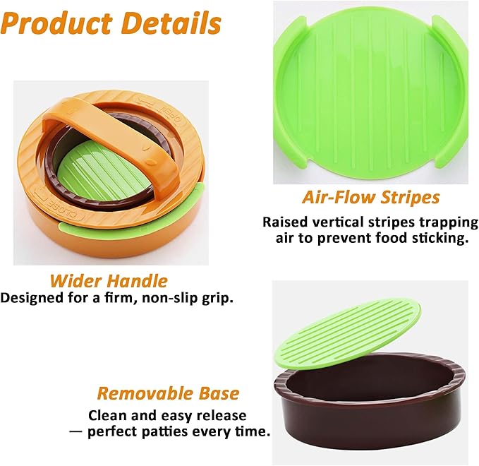 2 Pack 3-in-1 Non-Stick Hamburger Patty Maker, Burger Press for Stuffed Burgers, Beef & Veggie Patties, Kitchen Tool for Barbecue & Grilling