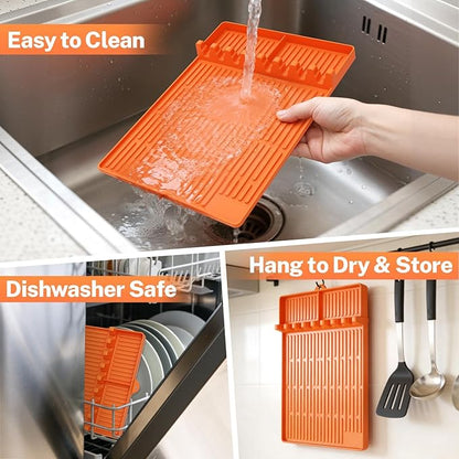 Silicone Grill Mats for Outdoor Grill - Heat Resistant Griddle Mat for BBQ Tools & Griddle Accessories, Easy to Clean Reusable Side Shelf Pad for Cooking, Grilling, Kitchen Counter (Orange)