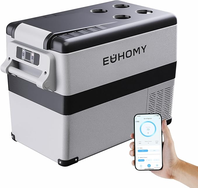 EUHOMY 12 Volt Refrigerator, 48QT(45L) Electric Cooler, 12V Fridge APP Control, 12V Cooler -4℉~68℉, Portable Freezer 12/24V DC 100-240V AC for Camping, Travel, Home,Truck