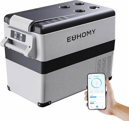 EUHOMY 12 Volt Refrigerator, 48QT(45L) Electric Cooler, 12V Fridge APP Control, 12V Cooler -4℉~68℉, Portable Freezer 12/24V DC 100-240V AC for Camping, Travel, Home,Truck