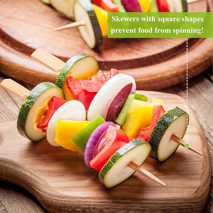 FATLODA 6 Inches Cocktail Picks Bamboo Skewers For Appetizers, 200PCS Paddle Wooden Skewers, Fancy Flat Toothpicks For Appetizers Party Sandwich Fruit Charcuterie