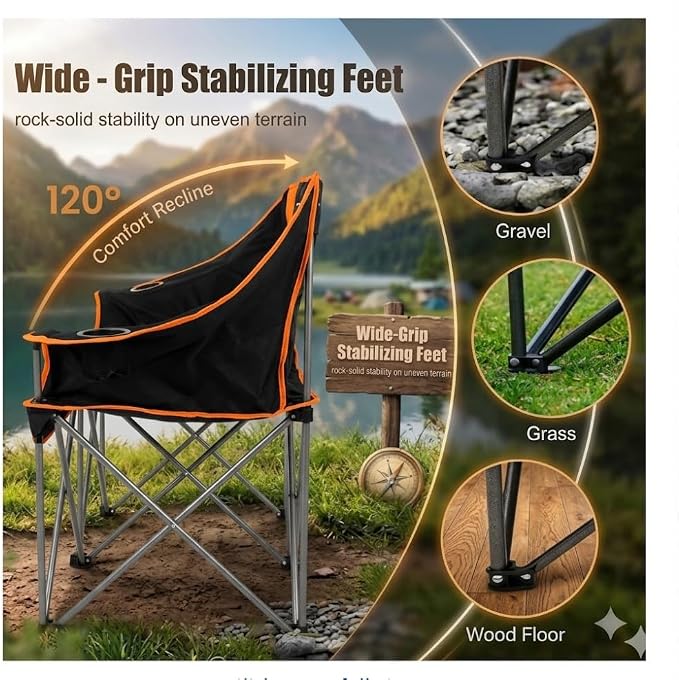 EMERIT Oversized Double Duo Camping Chair Folding Camping Loveseat 2 Person Camping Couch Heavy Duty Lawn Chairs for Outside with Padded Seats & Armrests-Support 650LBS