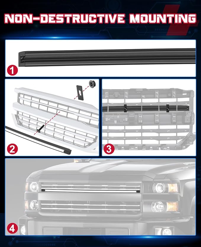 OFFROADTOWN LED Grill Lights for 2014-2018 Chevy Silverado 37 Inch Curved DRL LED Grille Accent Light Bar Kit Chevy Silverado 1500 Accessories Waterproof Front Warning Marker Light