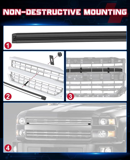 OFFROADTOWN LED Grill Lights for 2014-2018 Chevy Silverado 37 Inch Curved DRL LED Grille Accent Light Bar Kit Chevy Silverado 1500 Accessories Waterproof Front Warning Marker Light