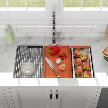 30x19 In Undermount Kitchen Sink Workstation 304 Stainless Steel 16 Gauge Handmade Under Counter Single Bowl Modern Deep Kitchen Sink Basin,LOF-B9991