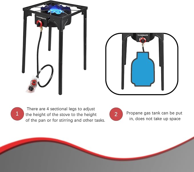 Vivicreate 30000 BTU Propane Gas Stove Outdoor Single Burner Adjustable Height with 20PSI Regulator Heavy Duty Cooker for Patio Camping Garden BBQ Fogon de Gas Estufa de Gas Portatil Parrillas