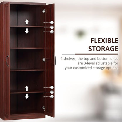 HOMCOM 63" 2-Door Kitchen Pantry, Freestanding Storage Cabinet with 5-Tier Shelving and 2 Adjustable Shelves for Dining Room, Espresso