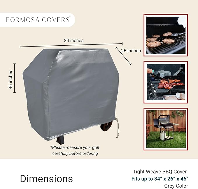 Formosa Covers | All Weather BBQ Outdoor Grill Cover - Soft Cotton Lining Protects Stainless Steel 8 Burner Freestanding Grill - 84" L x 26" D x 48" H Black Vinyl, Weber, Brinkmann, CharBroil